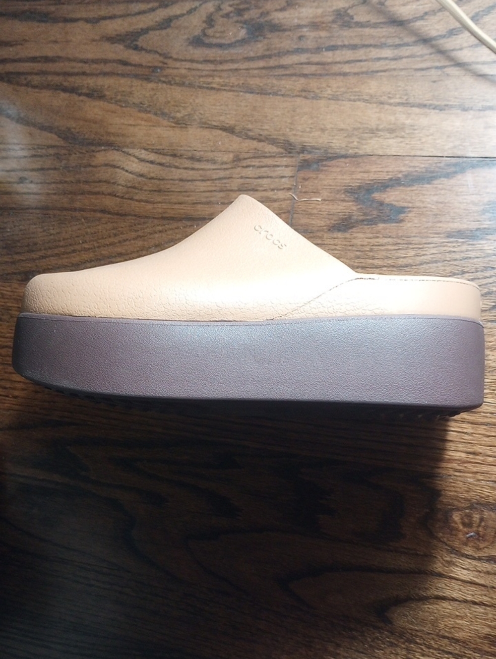 CROCS Women's Platform Mule in Tan Upper with Brown Platform 10